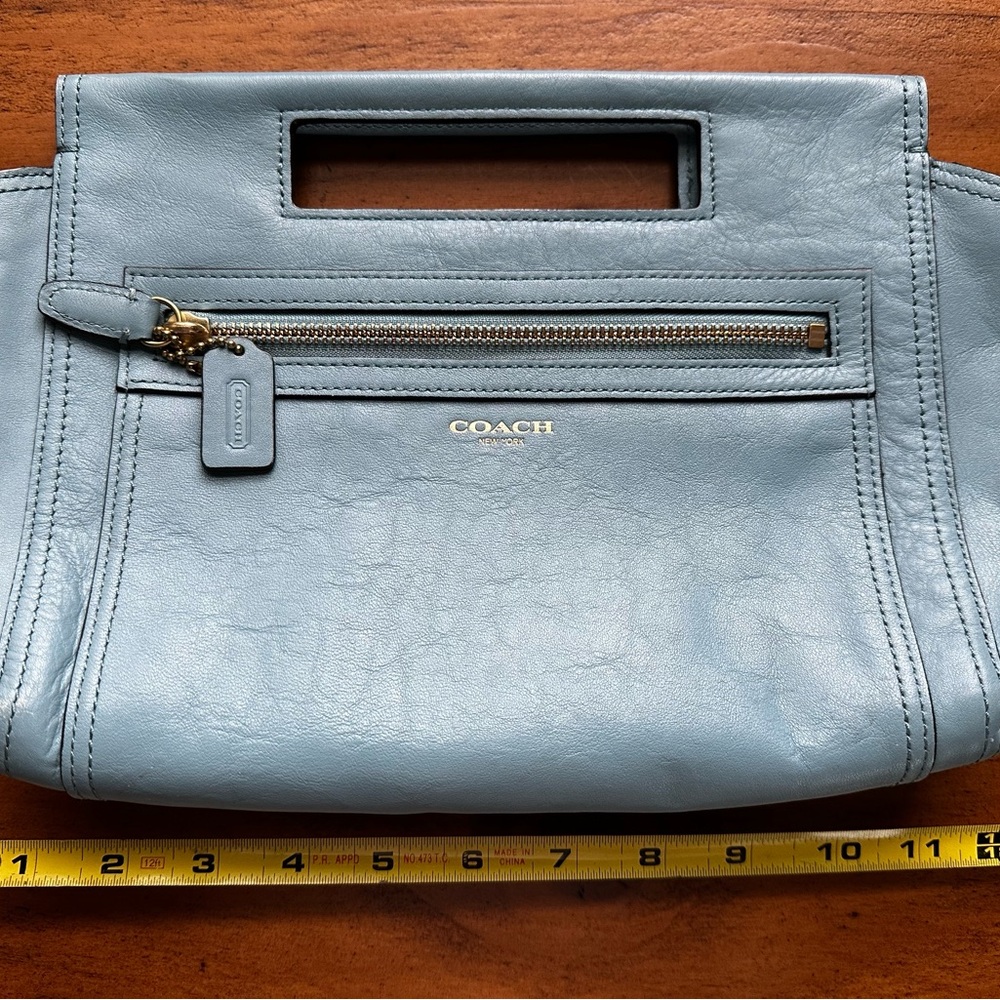 Coach Blue Clutch with Zipper and Cut-Out Handle
